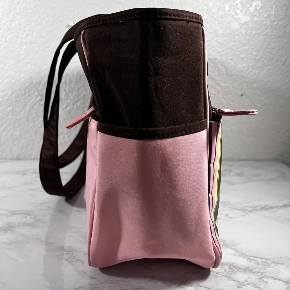 Gerber Pink and Brown Striped Diaper Bag with Changing Mat